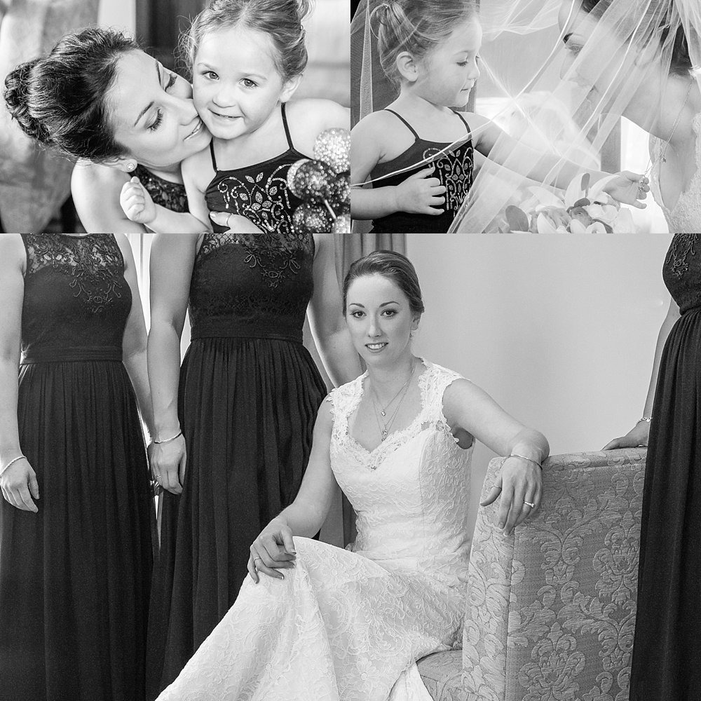 Melton Estate Wedding-three photo collage of bride, her sister and flower girl