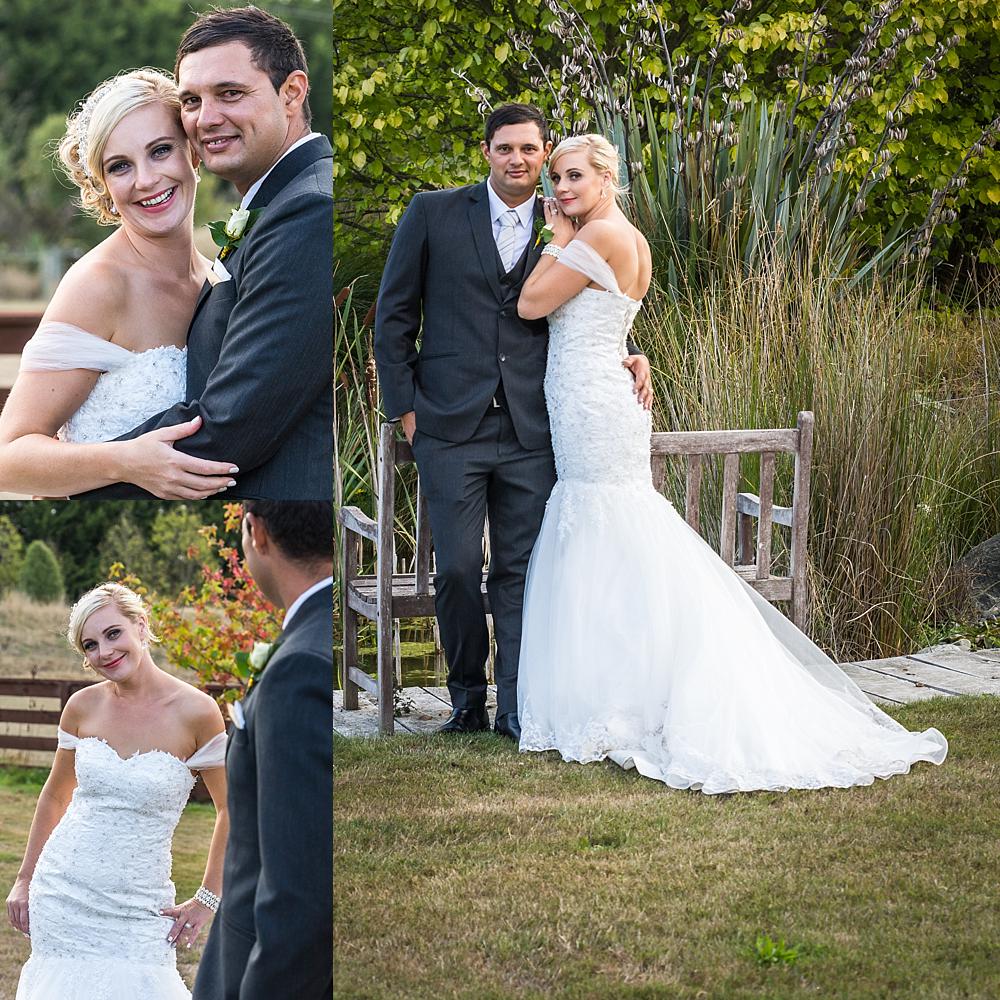 Three photo collage of bride and groom having intimate moments photo by Wedding Photographers Christchurch Pip and Oz