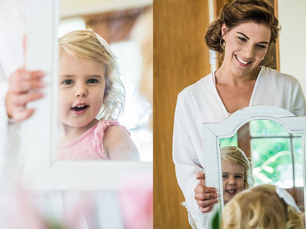 Bride and Flower girl getting ready at bride's home in Cashmere, Christchurch