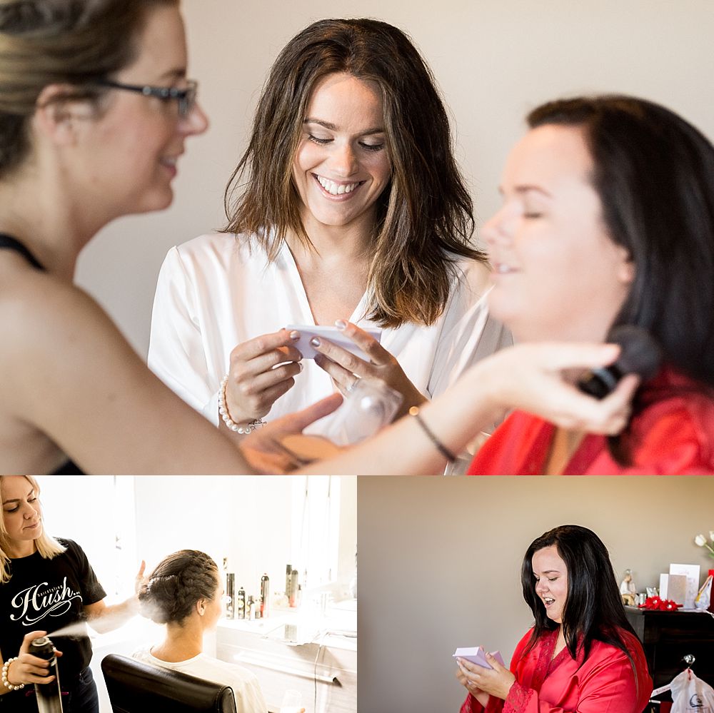 Flaxmere Garden Wedding-Bride and sister getting ready at bride's parents home