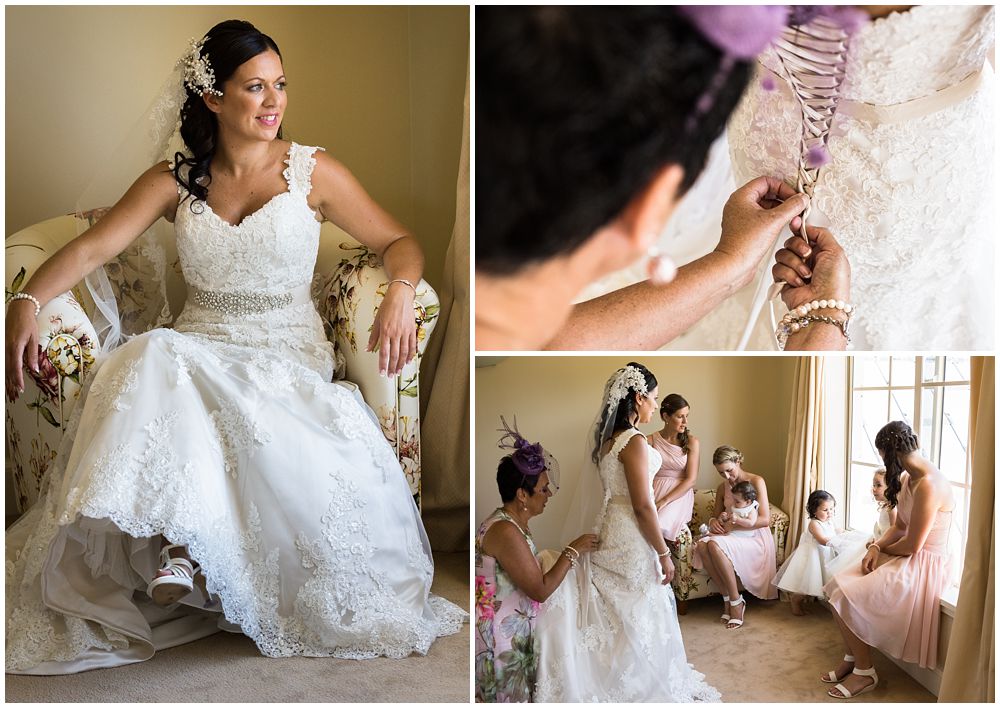 Rosemount Estate Wedding-bride getting into her wedding dress at Stoneleigh Lodge
