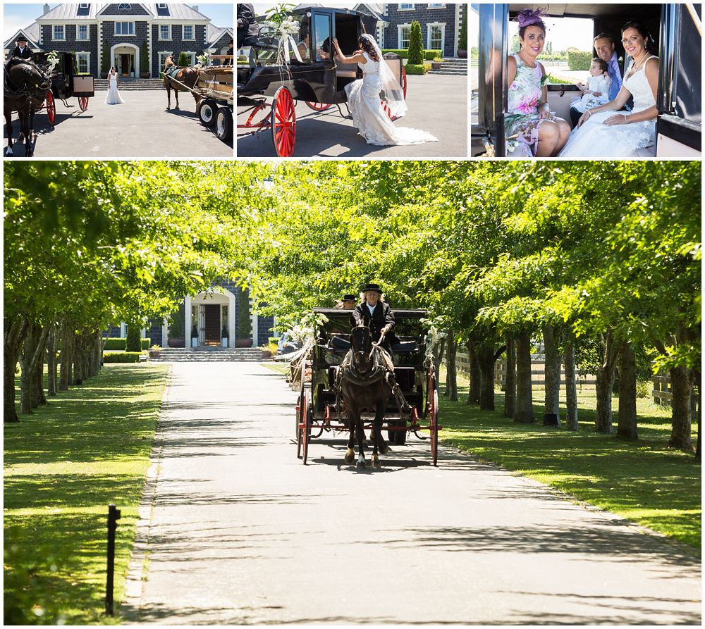 Rosemount Estate Wedding-bride with her parents and the bridesmaids in horse carriage