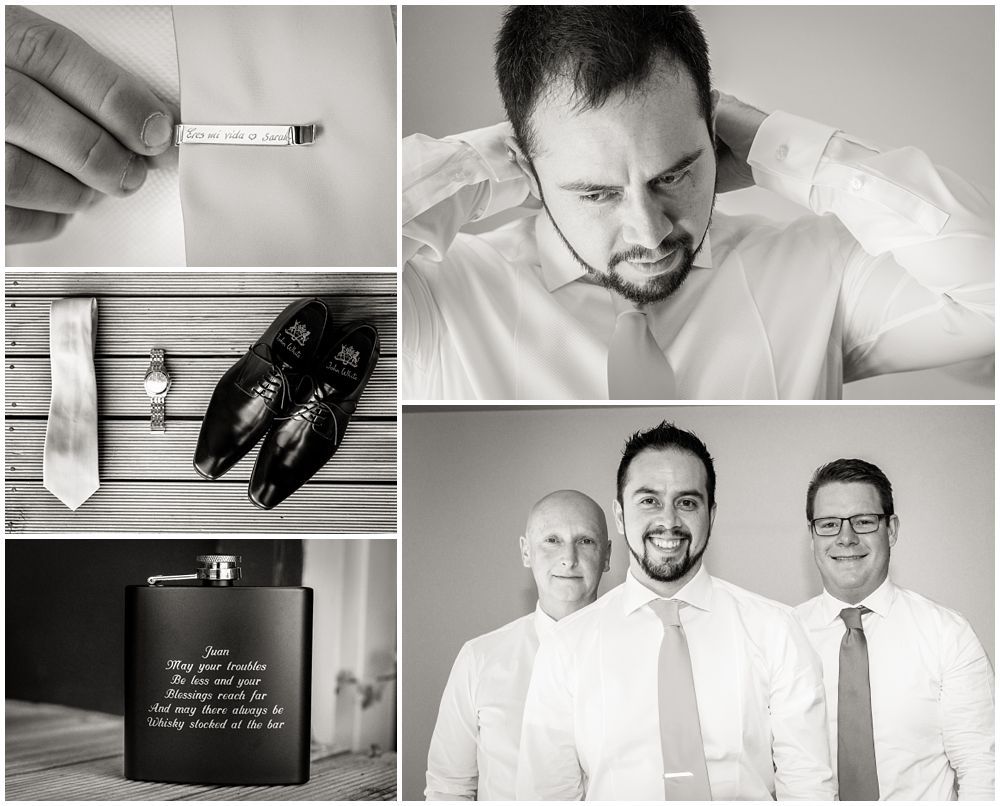groom's detail photos of shoes, tie, watch and perfume captured by pip and oz