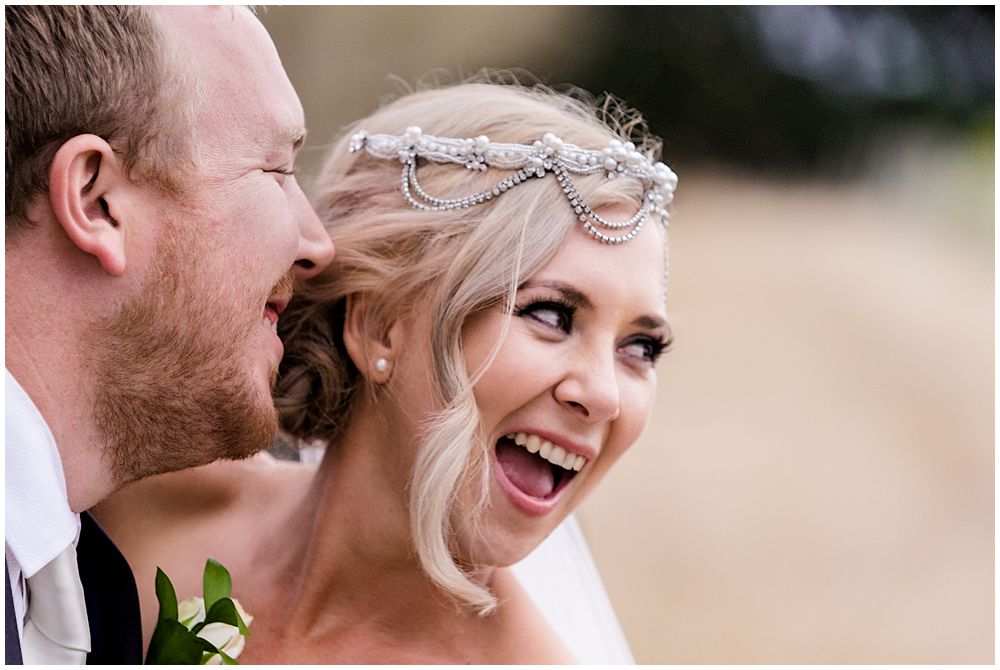 wedding close-up of bride and groom laughing in Christchurch